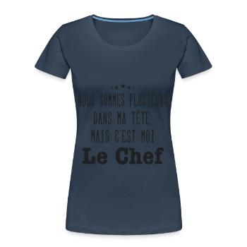 On est plusieurs dans ma tête - Humour - T-shirt bio Premium Femme - bleu marine - Devant - Mia (176cm)