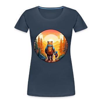 Vater Bär und Sohn spazieren in Sonnenuntergang - Frauen Premium Bio T-Shirt - Navy - Vorne - Mia (176cm)
