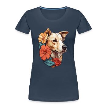 Hund mit bunten Blumen - Frauen Premium Bio T-Shirt - Navy - Vorne - Mia (176cm)