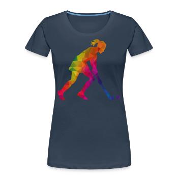 Hockey Frauen Hockeyspielerin Bunt - Frauen Premium Bio T-Shirt - Navy - Vorne - Mia (176cm)