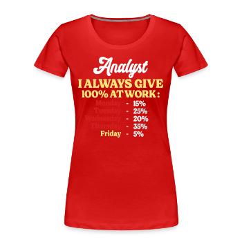 100% At Work Funny Quote Analyst - Women's Premium Organic T-Shirt - navy - Front - Mia (176cm)