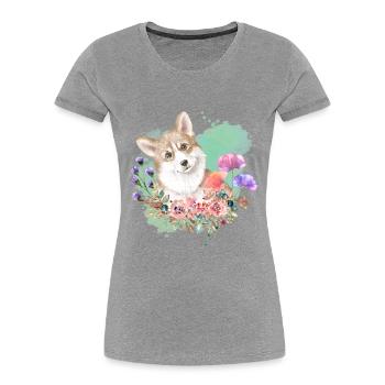 Welsh Corgi Cottagecore Wasserfarben Blumen - Frauen Premium Bio T-Shirt - Navy - Vorne - Mia (176cm)