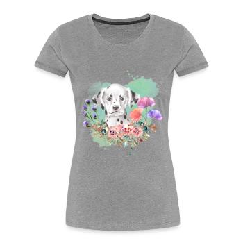 Dalmatiner Welpe Cottagecore Wasserfarben Blumen - Frauen Premium Bio T-Shirt - Navy - Vorne - Mia (176cm)