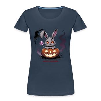 Besessen süß – Gruselhase im Kürbis - Frauen Premium Bio T-Shirt - Navy - Vorne - Mia (176cm)