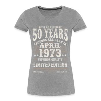 Born in April 1973 - 50 years old - Women's Premium Organic T-Shirt - navy - Front - Mia (176cm)