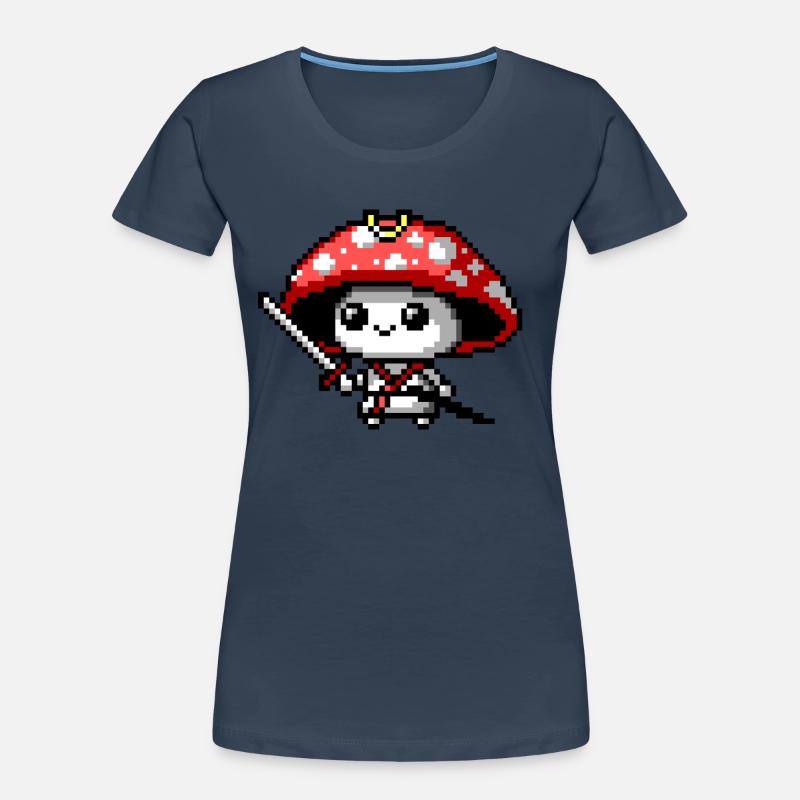 Samouraï champignon 8 bits - T-shirt bio Premium Femme - bleu marine