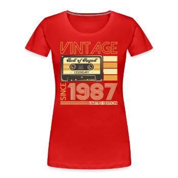 36th Birthday Man August Vintage 1987 Cassette - Women's Premium Organic T-Shirt - navy - Front - Mia (176cm)