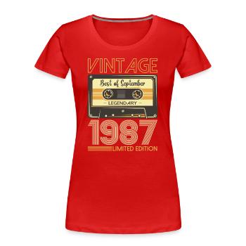 36e anniversaire septembre millésime 1987 cassette - T-shirt bio Premium Femme - bleu marine - Devant - Mia (176cm)