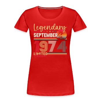 49ème anniversaire Septembre Millésime 1974 Millésime - T-shirt bio Premium Femme - bleu marine - Devant - Mia (176cm)