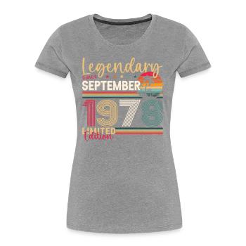 54ème anniversaire Septembre Millésime 1978 Millésime - T-shirt bio Premium Femme - bleu marine - Devant - Mia (176cm)