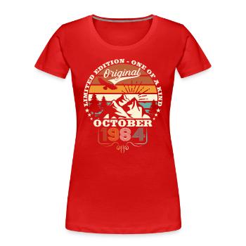 39ème Anniversaire Original Octobre Millésime 1984 - T-shirt bio Premium Femme - bleu marine - Devant - Mia (176cm)