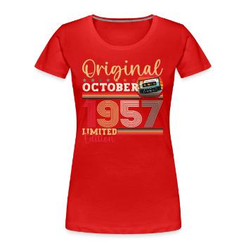 66. Geburtstag Oktober Jahrgang 1957 Kassette - Frauen Premium Bio T-Shirt -  - Vorne - Mia (176cm)