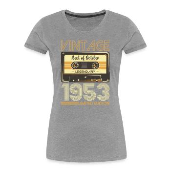 70th Birthday Cassette October Vintage 1953 Tape - Women's Premium Organic T-Shirt - navy - Front - Mia (176cm)
