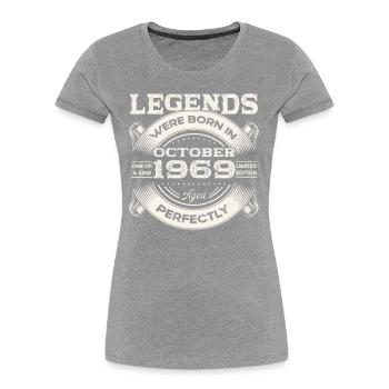 Octobre Millésime 1969 Cadeau 54ème anniversaire - T-shirt bio Premium Femme - bleu marine - Devant - Mia (176cm)