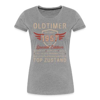66. Geburtstag Oldtimer Oktober Jahrgang 1957 - Frauen Premium Bio T-Shirt - Navy - Vorne - Mia (176cm)