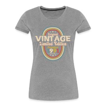 32ème Anniversaire Millésime Novembre Millésime 1991 - T-shirt bio Premium Femme - bleu marine - Devant - Mia (176cm)
