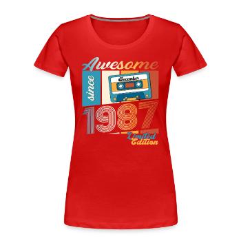 36e anniversaire Cassette décembre Vintage 1987 - T-shirt bio Premium Femme - bleu marine - Devant - Mia (176cm)