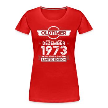 50th Birthday Classic Car December Vintage 1973 - Women's Premium Organic T-Shirt - navy - Front - Mia (176cm)
