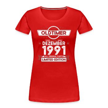 32. Geburtstag Oldtimer Dezember Jahrgang 1991 - Frauen Premium Bio T-Shirt - Navy - Vorne - Mia (176cm)