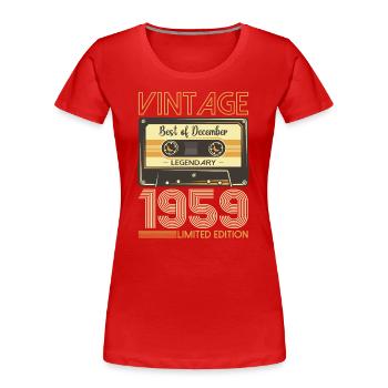 64e anniversaire décembre Vintage 1959 cassette - T-shirt bio Premium Femme - bleu marine - Devant - Mia (176cm)