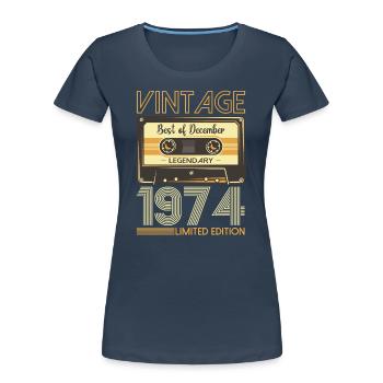 49e anniversaire Cassette décembre Vintage 1974 - T-shirt bio Premium Femme - bleu marine - Devant - Mia (176cm)