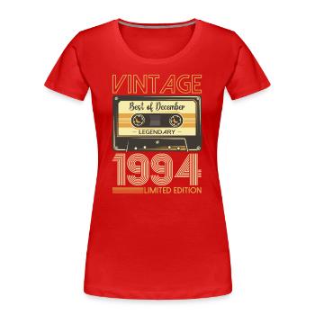 Cassette 29e anniversaire décembre Vintage 1994 - T-shirt bio Premium Femme - bleu marine - Devant - Mia (176cm)