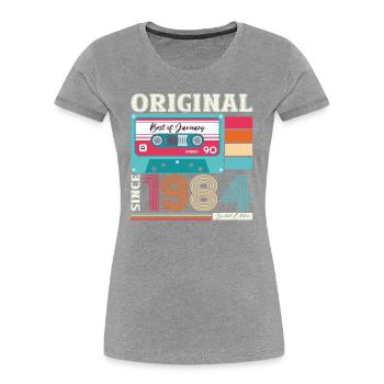 40e anniversaire Cassette janvier Vintage 1984 - T-shirt bio Premium Femme - bleu marine - Devant - Mia (176cm)