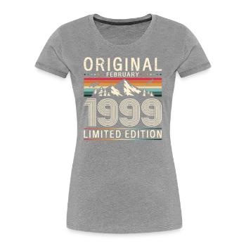 25e anniversaire Original Février Année 1999 - T-shirt bio Premium Femme - bleu marine - Devant - Mia (176cm)