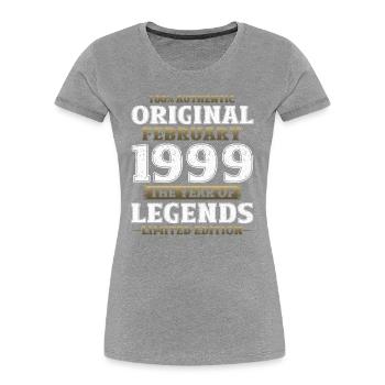 25e anniversaire Original Février Année 1999 - T-shirt bio Premium Femme - bleu marine - Devant - Mia (176cm)