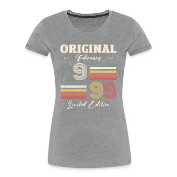 25e anniversaire Original Février Année 1999 - T-shirt bio Premium Femme - bleu marine - Devant - Mia (176cm)