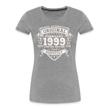 25e anniversaire Original Février Année 1999 - T-shirt bio Premium Femme - bleu marine - Devant - Mia (176cm)