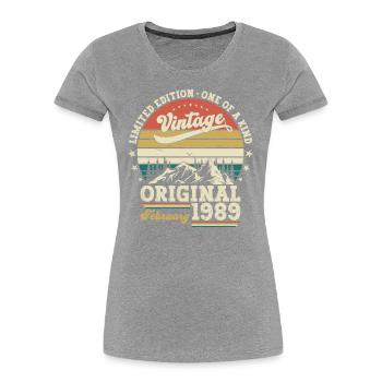 35e anniversaire Original Février Né 1989 - T-shirt bio Premium Femme - bleu marine - Devant - Mia (176cm)
