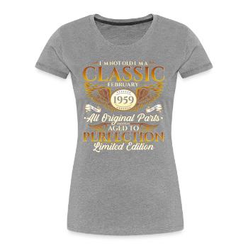 65. Geburtstag Oldtimer Februar Jahrgang 1959 - Frauen Premium Bio T-Shirt - Navy - Vorne - Mia (176cm)