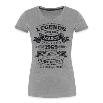 55e anniversaire Homme Legend March Né en 1969 - T-shirt bio Premium Femme - bleu marine - Devant - Mia (176cm)