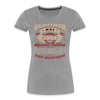 80e anniversaire homme Vintage Mai Vintage 1944 - T-shirt bio Premium Femme - bleu marine - Devant - Mia (176cm)