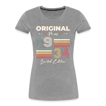 Mai 1934 Millésime 1934 Anniversaire 1934 Légende 34 - T-shirt bio Premium Femme - bleu marine - Devant - Mia (176cm)