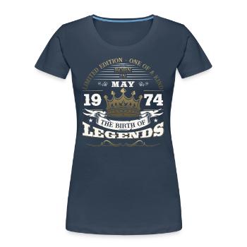 Original Mai 1974 Millésime 1974 Anniversaire 1974 - T-shirt bio Premium Femme - bleu marine - Devant - Mia (176cm)