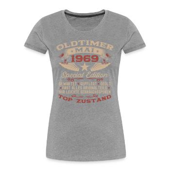Millésime Mai 1969 Cru 1969 Anniversaire 1969 - T-shirt bio Premium Femme - bleu marine - Devant - Mia (176cm)