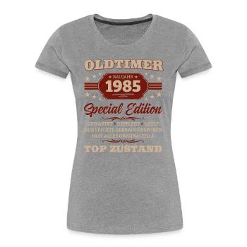 Voiture de collection mai 1985 Millésime 1985 Anniversaire 1985 - T-shirt bio Premium Femme - bleu marine - Devant - Mia (176cm)