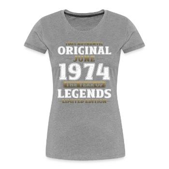 Original Juin 1974 Millésime 1974 Anniversaire 1974 - T-shirt bio Premium Femme - bleu marine - Devant - Mia (176cm)