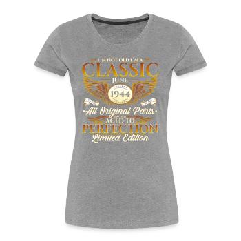Classique Juin 1944 Millésime 1944 Anniversaire 1944 - T-shirt bio Premium Femme - bleu marine - Devant - Mia (176cm)