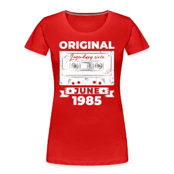 Cassette Juin 1985 Millésime 1985 Anniversaire 1985 - T-shirt bio Premium Femme - bleu marine - Devant - Mia (176cm)