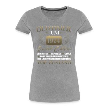 Millésime Juin 1975 Millésime 1975 Anniversaire 1975 - T-shirt bio Premium Femme - bleu marine - Devant - Mia (176cm)