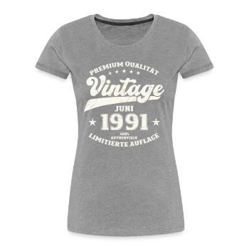 Vintage June 1991 Vintage 1991 Birthday 1991 - Women's Premium Organic T-Shirt - navy - Front - Mia (176cm)