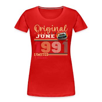 Cassette June 1991 Vintage 1991 Birthday 1991 - Women's Premium Organic T-Shirt - navy - Front - Mia (176cm)
