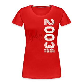 21ème anniversaire Légende Juillet 2003 Millésime 2003 - T-shirt bio Premium Femme - bleu marine - Devant - Mia (176cm)