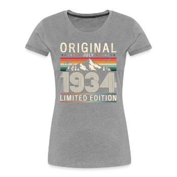 90e anniversaire Original juillet 1934 Né en 1934 - T-shirt bio Premium Femme - bleu marine - Devant - Mia (176cm)