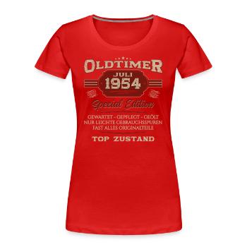 70ème Anniversaire Voiture Classique Juillet 1954 Millésime 1954 - T-shirt bio Premium Femme - bleu marine - Devant - Mia (176cm)