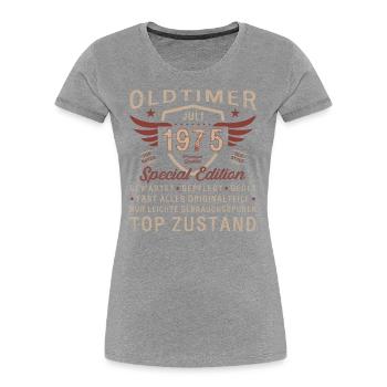 49ème Anniversaire Voiture Classique Juillet 1975 Millésime 1975 - T-shirt bio Premium Femme - bleu marine - Devant - Mia (176cm)