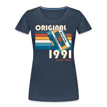 33. Geburtstag Kassette Juli 1991 Jahrgang 1991 - Frauen Premium Bio T-Shirt - Navy - Vorne - Mia (176cm)